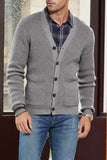 MC253824-11-S, MC253824-11-M, MC253824-11-L, MC253824-11-XL, MC253824-11-2XL, Gray Mens V Neck Rib Knit Button Down Cardigan