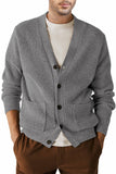 MC253824-11-S, MC253824-11-M, MC253824-11-L, MC253824-11-XL, MC253824-11-2XL, Gray Mens V Neck Rib Knit Button Down Cardigan