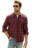 MC255635-3-S, MC255635-3-M, MC255635-3-L, MC255635-3-XL, MC255635-3-2XL, MC255635-3-XS, Red Men's Button Down Regular Fit Long Sleeve Plaid Flannel Casual Shirts