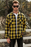 MC255633-7-S, MC255633-7-M, MC255633-7-L, MC255633-7-XL, MC255633-7-2XL, MC255633-7-XS, Yellow Men's Button Down Regular Fit Long Sleeve Plaid Flannel Casual Shirts