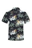 MC255546-2-S, MC255546-2-M, MC255546-2-L, MC255546-2-XL, MC255546-2-2XL, Black Hibiscus Print Hawaiian Short Sleeve Men's Shirt