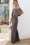 Gray Wide Leg Jumpsuit with Pockets