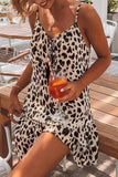 Cheetah Print Thin Straps Flowy Wrap Mini Dress