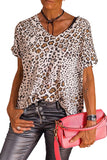Women's Leopard Print Loose Fit V Neck Short Sleeve T Shirt