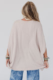 LC25121156-18-S, LC25121156-18-M, LC25121156-18-L, LC25121156-18-XL, Apricot Ribbed Knit Batwing Sleeve Tunic Oversized T Shirt
