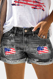 Women's Vintage American Flag Graphic Shift Casual Ripped Jeans Denim Shorts