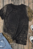 Gray Sunflower Yak Print Washed Leopard Short Sleeve Top