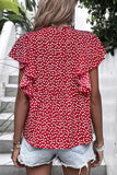 Red Women's Boho Floral Print Ruffle Sleeve Shirt