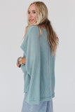 LC25121156-4-S, LC25121156-4-M, LC25121156-4-L, LC25121156-4-XL, Sky Blue Ribbed Knit Batwing Sleeve Tunic Oversized T Shirt