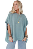 LC25121156-4-S, LC25121156-4-M, LC25121156-4-L, LC25121156-4-XL, Sky Blue Ribbed Knit Batwing Sleeve Tunic Oversized T Shirt