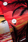 MC255626-3-S, MC255626-3-M, MC255626-3-L, MC255626-3-XL, MC255626-3-2XL, Red Floral Scenery Pattern Print Buttons Short Sleeve Men's Shirt