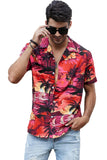 MC255626-3-S, MC255626-3-M, MC255626-3-L, MC255626-3-XL, MC255626-3-2XL, Red Floral Scenery Pattern Print Buttons Short Sleeve Men's Shirt