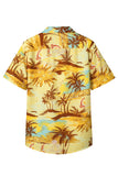 MC255626-7-S, MC255626-7-M, MC255626-7-L, MC255626-7-XL, MC255626-7-2XL, Yellow Floral Scenery Pattern Print Buttons Short Sleeve Men's Shirt