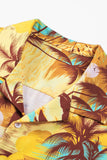 MC255626-7-S, MC255626-7-M, MC255626-7-L, MC255626-7-XL, MC255626-7-2XL, Yellow Floral Scenery Pattern Print Buttons Short Sleeve Men's Shirt