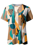 Yellow Geometric Print Colorblock Crew Neck Summer T-Shirt