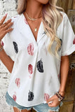 White Feather Print Lapel Collar Summer Shirt for Women