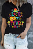 Black Let's Fiesta Graphic Print Short Sleeve T-shirt