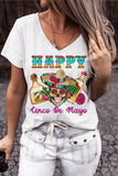 Multicolor Rose Skeleton Print Casual Fit V Neck Graphic Tee