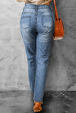 Skyblue Festival Graphic Print Light Wash Distressed Straight Leg Jeans