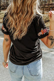 Black Let's Fiesta Holiday Print Embroidered Sleeve T Shirt