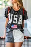 Women's Distressed Tie-dye USA Flag Print T-shirt