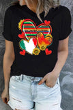 Black Rainbow Heart Print Vintage Short Sleeve T Shirt