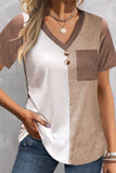 Two Toned V-Neck Pocketed T Shirt