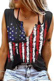 Women's US Flag Printed Notched V-Neck Tank Top