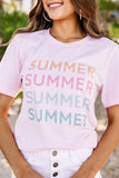 Pink Summer Letter Print Short Sleeve Casual Tees