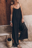Women's Black Spagetti Straps Jumpsuits Wide Leg Backless Long Rompers