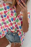 Multicolor Polka Dot Button Up Loose Long Sleeve Shirt