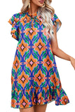 LC6116206-14-S, LC6116206-14-M, LC6116206-14-L, LC6116206-14-XL, LC6116206-14-2XL, Orange Floral Print Ruffle Sleeve Mini Dress