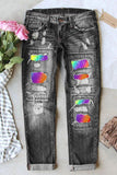 Ombre Tie Dye Patchwork High Waisted Ripped Denim Jeans
