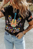 Black Floral Embroidery Relaxed Graphic Tee