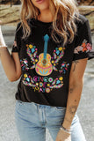 Black Floral Embroidery Relaxed Graphic Tee