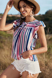 Blue Striped Lace-up Ruffle Sleeve Summer Top