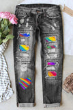 Rainbow Print Patchwork Straight Fit Jeans