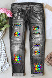 Women's Rainbow Lips Print Ripped Four Pocket Jeans
