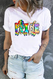 White Rainbow Letter Print Casual Crew Neck T-shirt