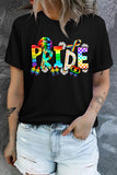 Black Rainbow Letter Print Casual Crew Neck T-shirt