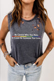 Gray Printed Cut Out Distressed Workout Tank