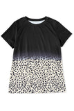 LC25220572-2-S, LC25220572-2-M, LC25220572-2-L, LC25220572-2-XL, Black Ombre Leopard Print T-shirt