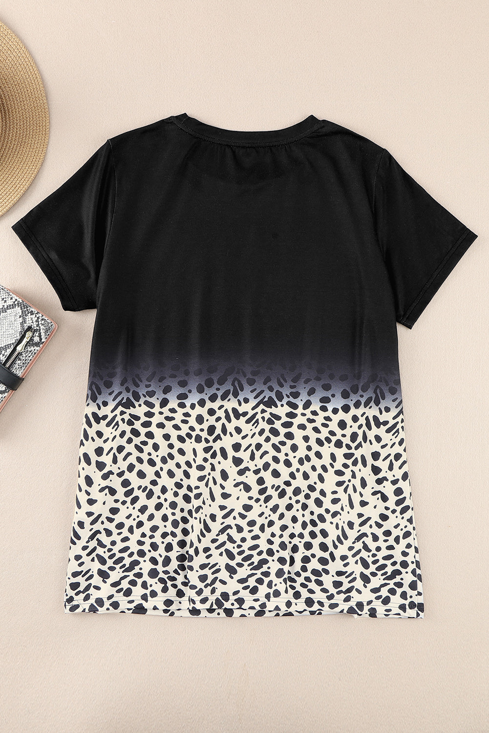 LC25220572-2-S, LC25220572-2-M, LC25220572-2-L, LC25220572-2-XL, Black Ombre Leopard Print T-shirt