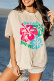 Beach Bum Flower Print Drop Shoulder Loose Graphic T Shirt