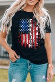 LC25221388-2-S, LC25221388-2-M, LC25221388-2-L, LC25221388-2-XL, LC25221388-2-2XL, Black Retro FREEDOM American Flag Print Graphic T Shirt