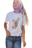 LC25221346-1-S, LC25221346-1-M, LC25221346-1-L, LC25221346-1-XL, LC25221346-1-2XL, White Leaf Moon Star Graphic Print Short Sleeve T Shirt