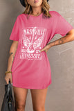 LC25219606-10-S, LC25219606-10-M, LC25219606-10-L, LC25219606-10-XL, Pink Guitar Slogan Letter Graphic Print Oversized T Shirt