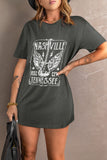 LC25219606-11-S, LC25219606-11-M, LC25219606-11-L, LC25219606-11-XL, Gray Guitar Slogan Letter Graphic Print Oversized T Shirt