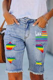 Women's Rainbow Tattered Bermuda Jean Shorts