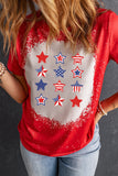 LC25221390-3-S, LC25221390-3-M, LC25221390-3-L, LC25221390-3-XL, Red American Flag Stars Bleached Print Short Sleeve T Shirt
